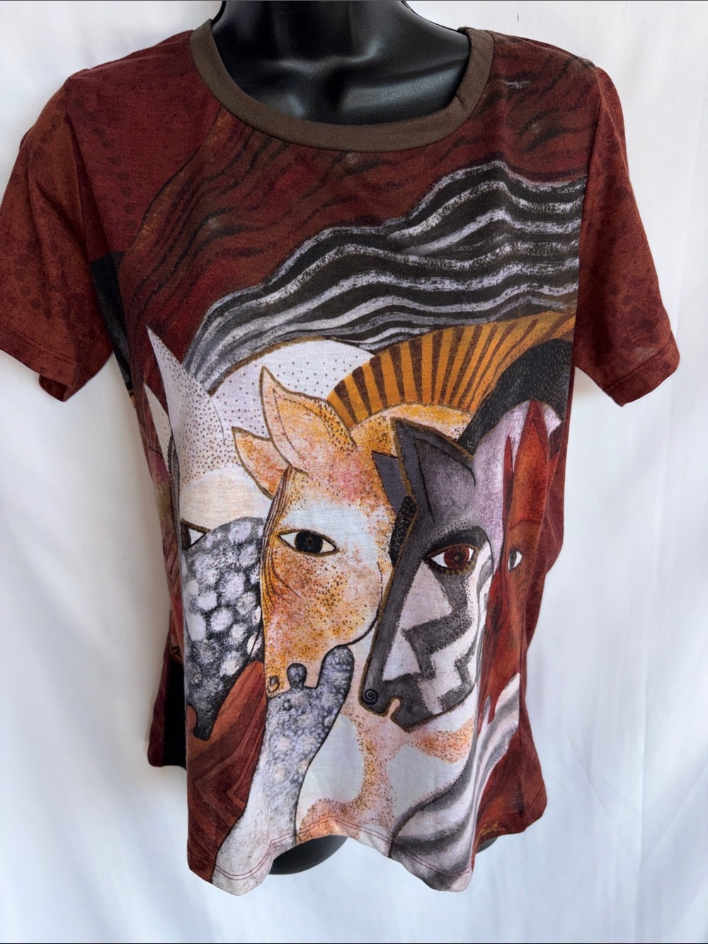 Laurel Burch Animal Print Women's Top SZ M, 19” PTP, 25” L